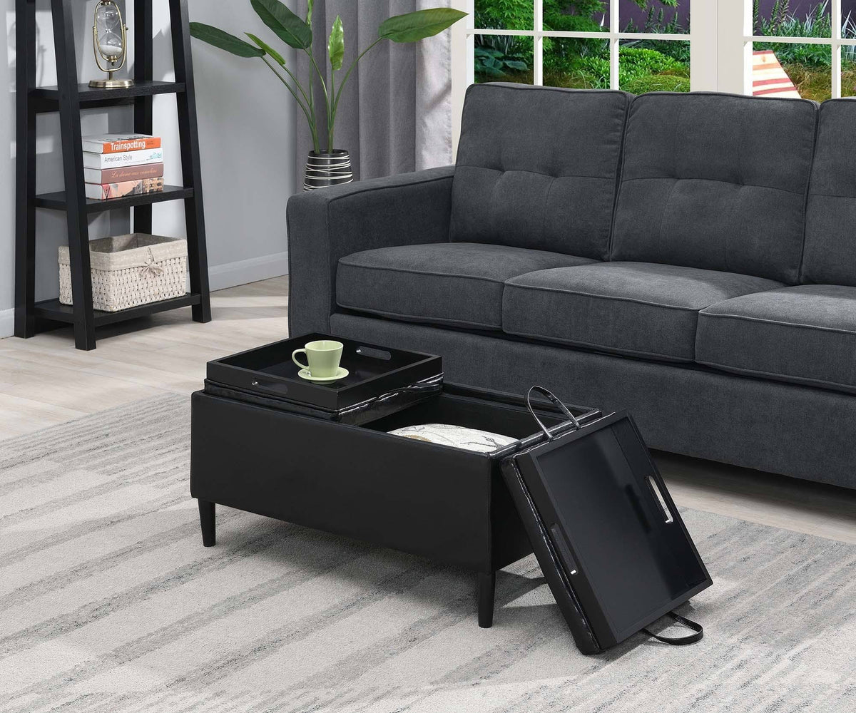 Black Storage Ottoman with Trays V479