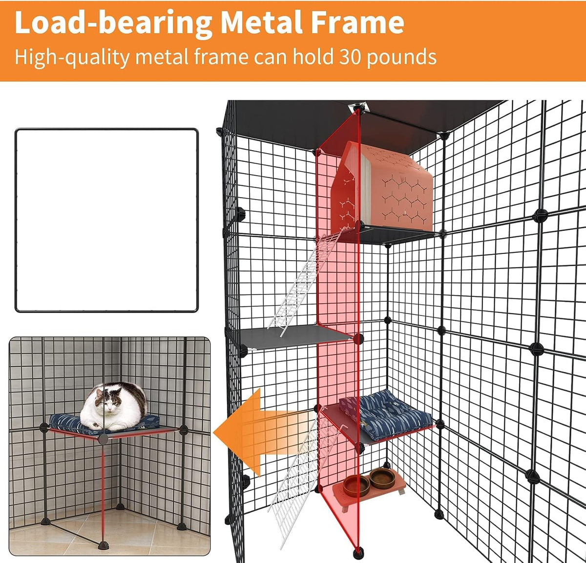Large Cat Cage Indoor DIY Cat Playpen Detachable Metal Wire Kennels Crate H616876