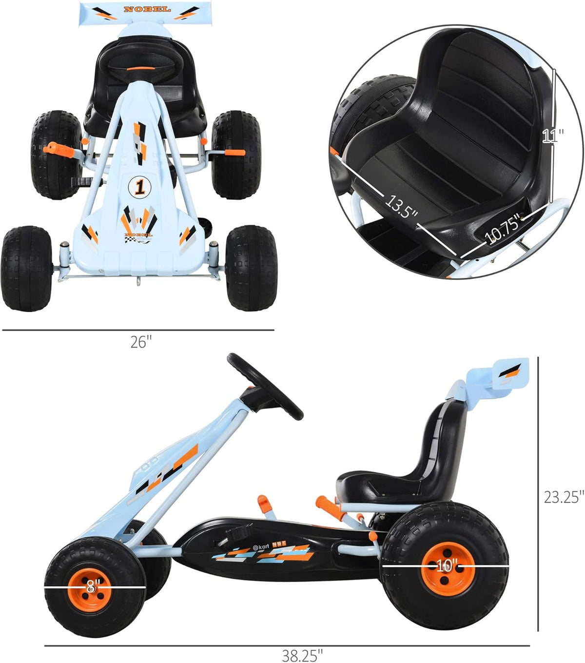 Pedal Go Kart Ride on Car with Adjustable Seat White S329126