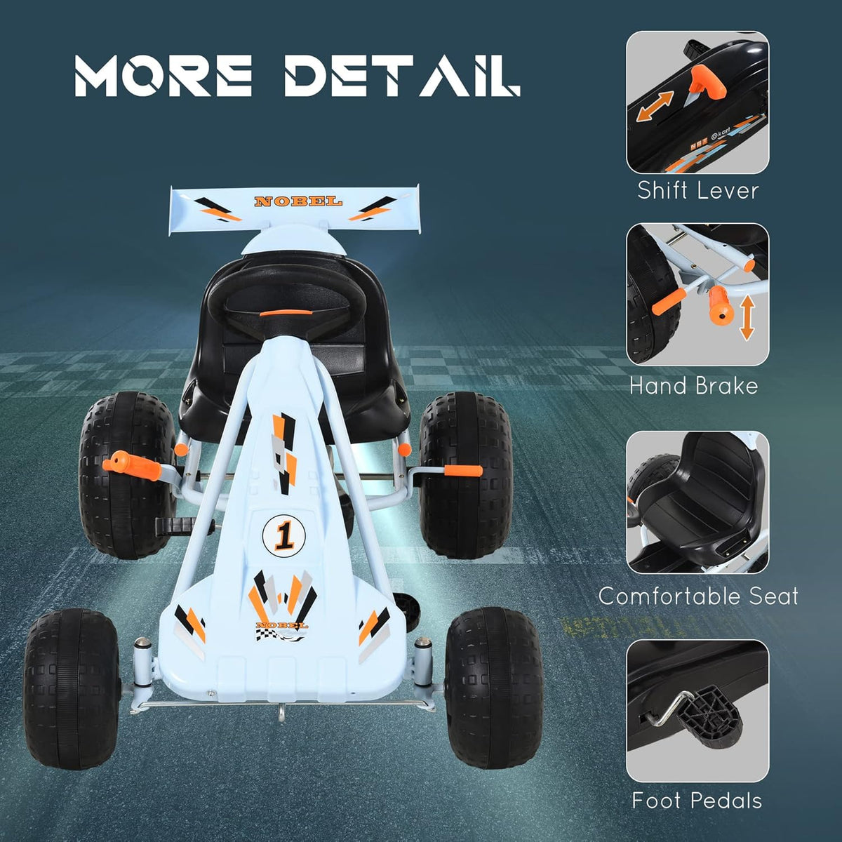 Pedal Go Kart Ride on Car with Adjustable Seat White S329126