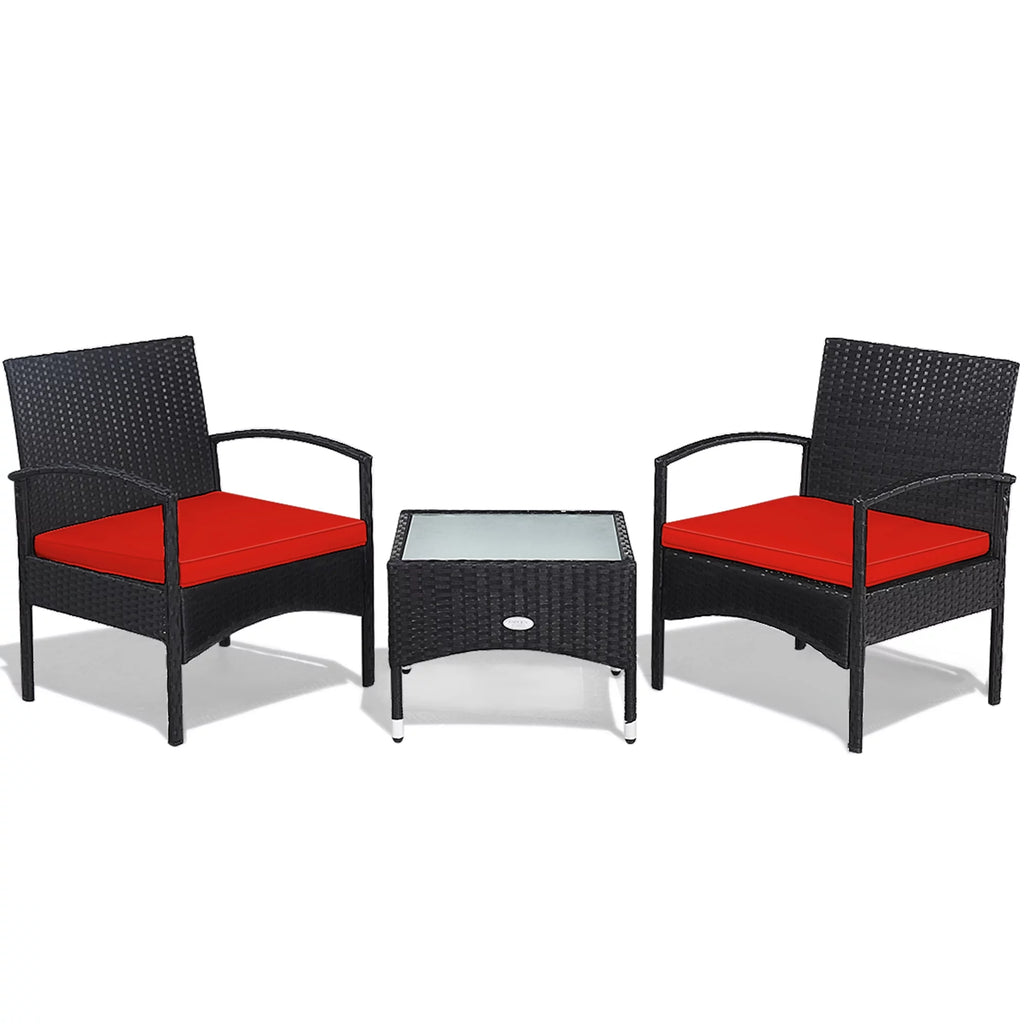 3 PCS Patio Wicker Rattan Furniture Set with Cushion L3053