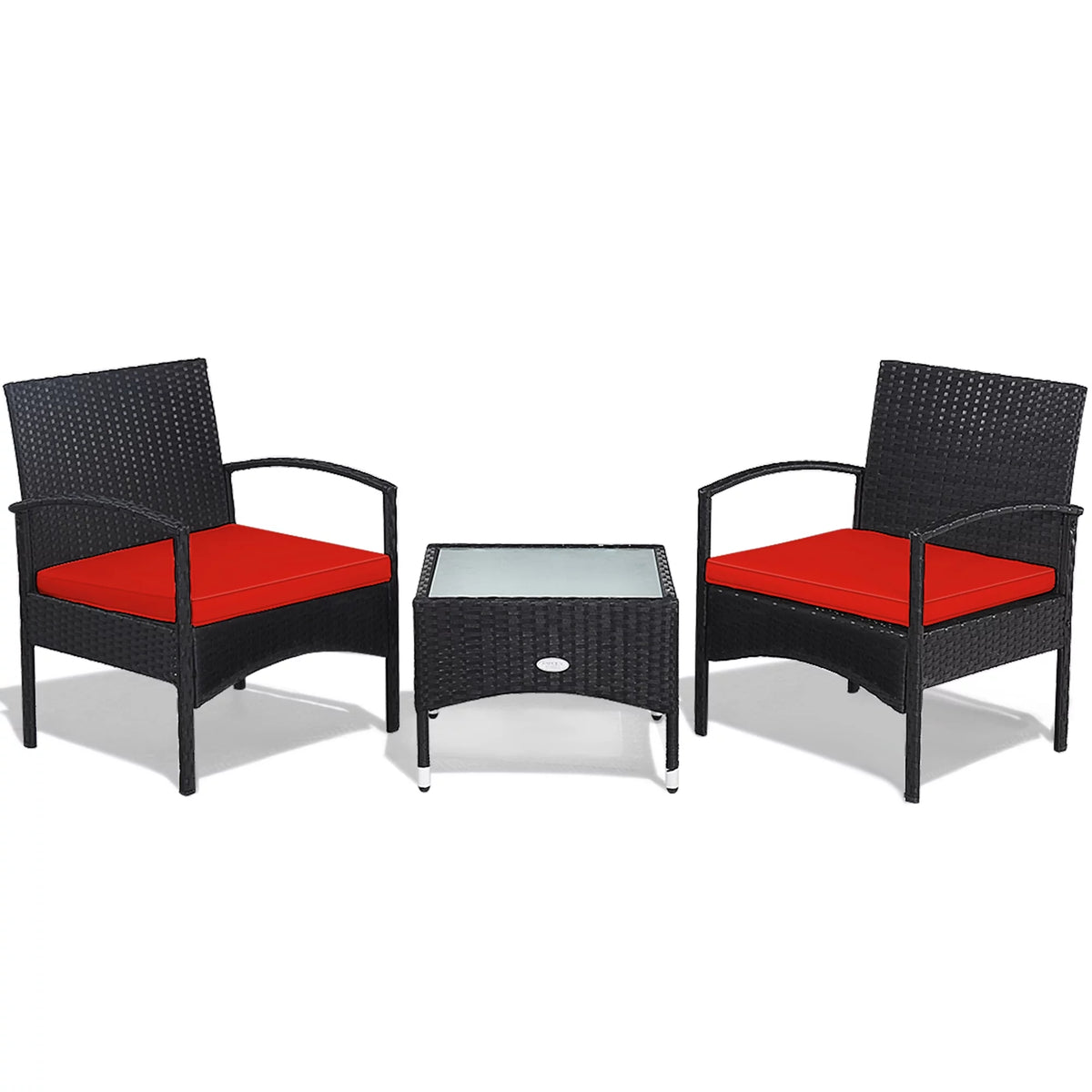 3 PCS Patio Wicker Rattan Furniture Set with Cushion L3053