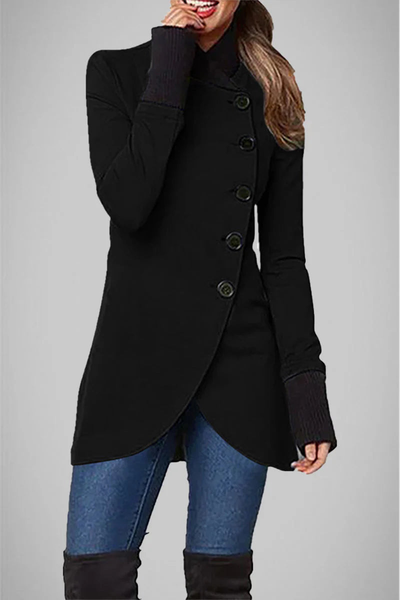Solid Buttons Polo Collar Outerwear C9299