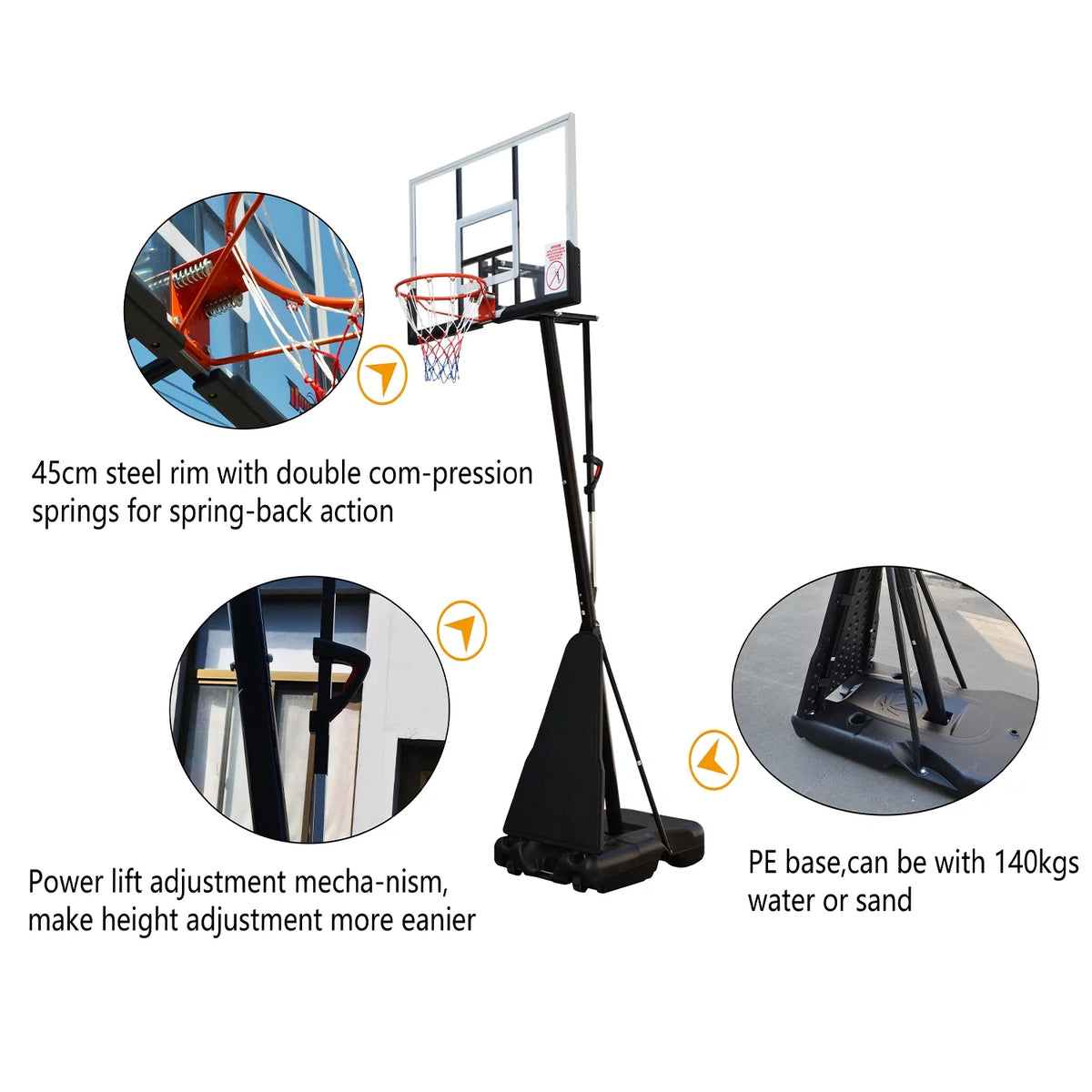 54 in. Portable Height Adjustable Basketball Hoop System I588
