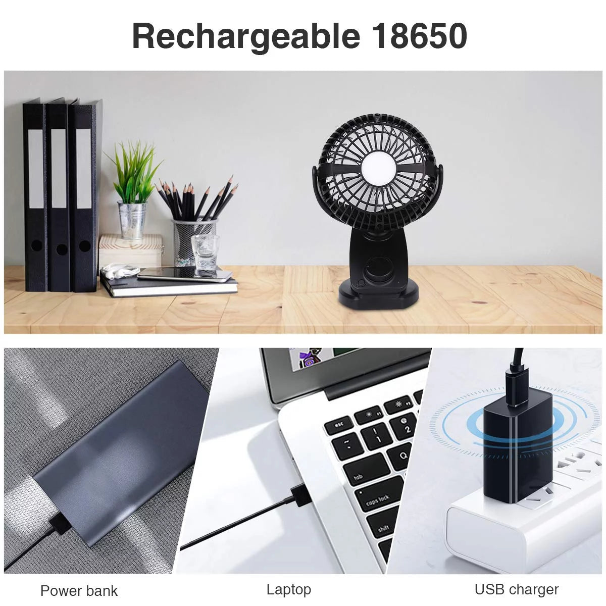 Portable Mini Fan Clip on Desk Fan USB Rechargeable H468354
