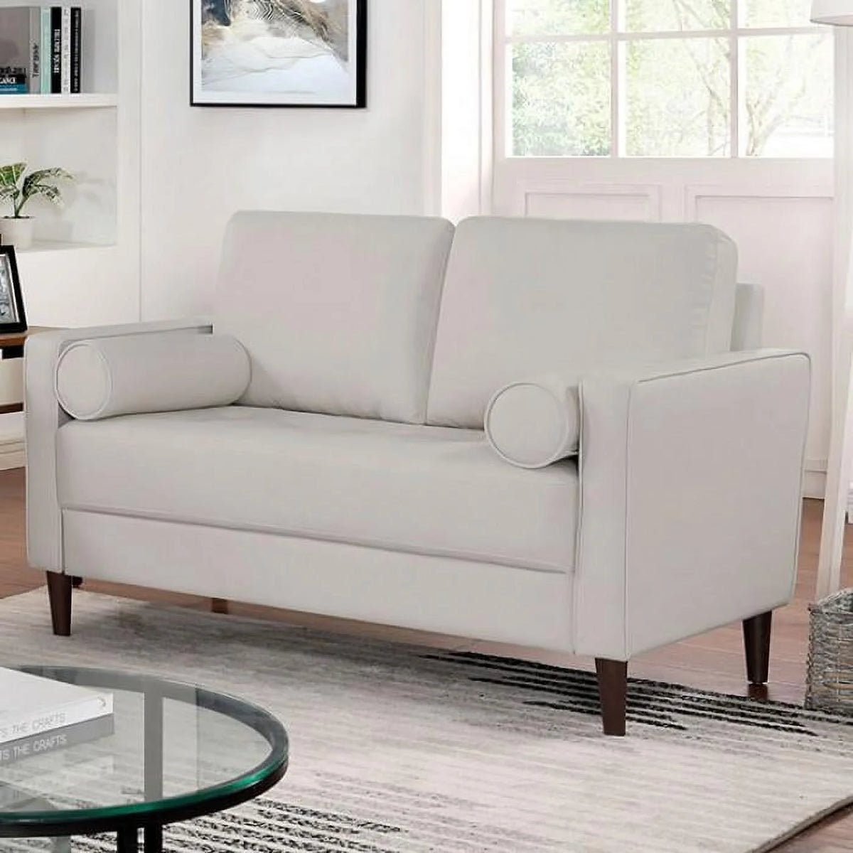 Off-White Leatherette Living Room Set 3pcs Q159170