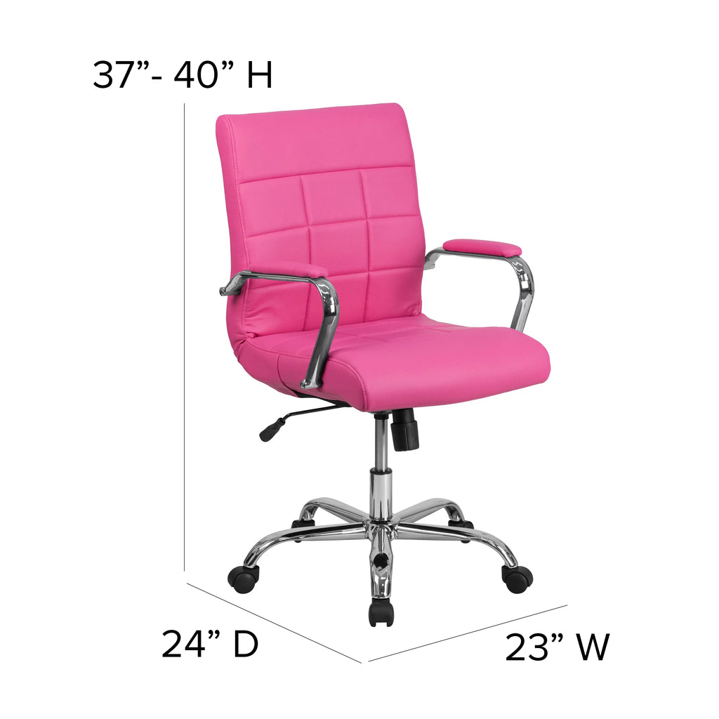 Mid-Back Pink Vinyl Executive Swivel Office Chair with Chrome Base and Arms J379