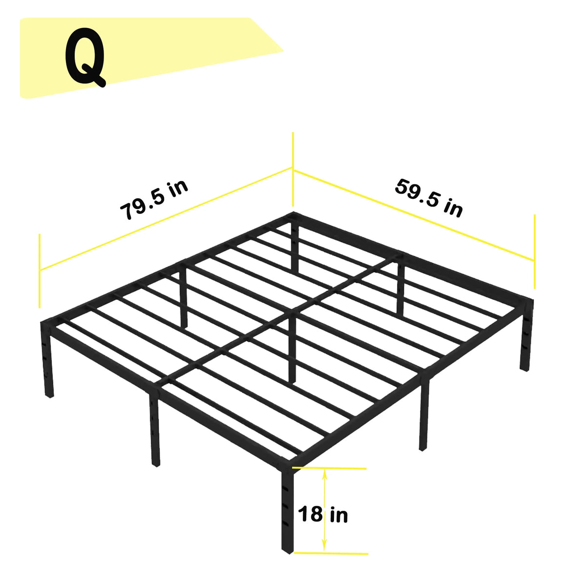 Queen Size Black Metal Platform Bed Frame with Storage S41273