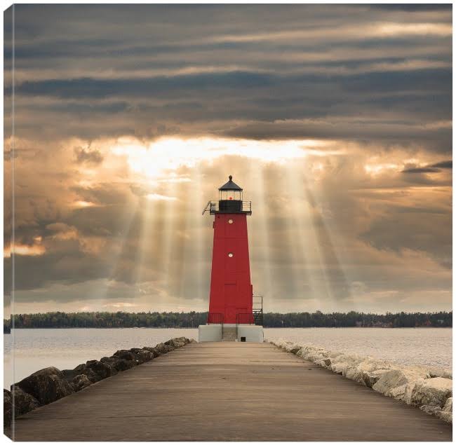 Manistique Lighthouse Canvas Art 22X22 M44685