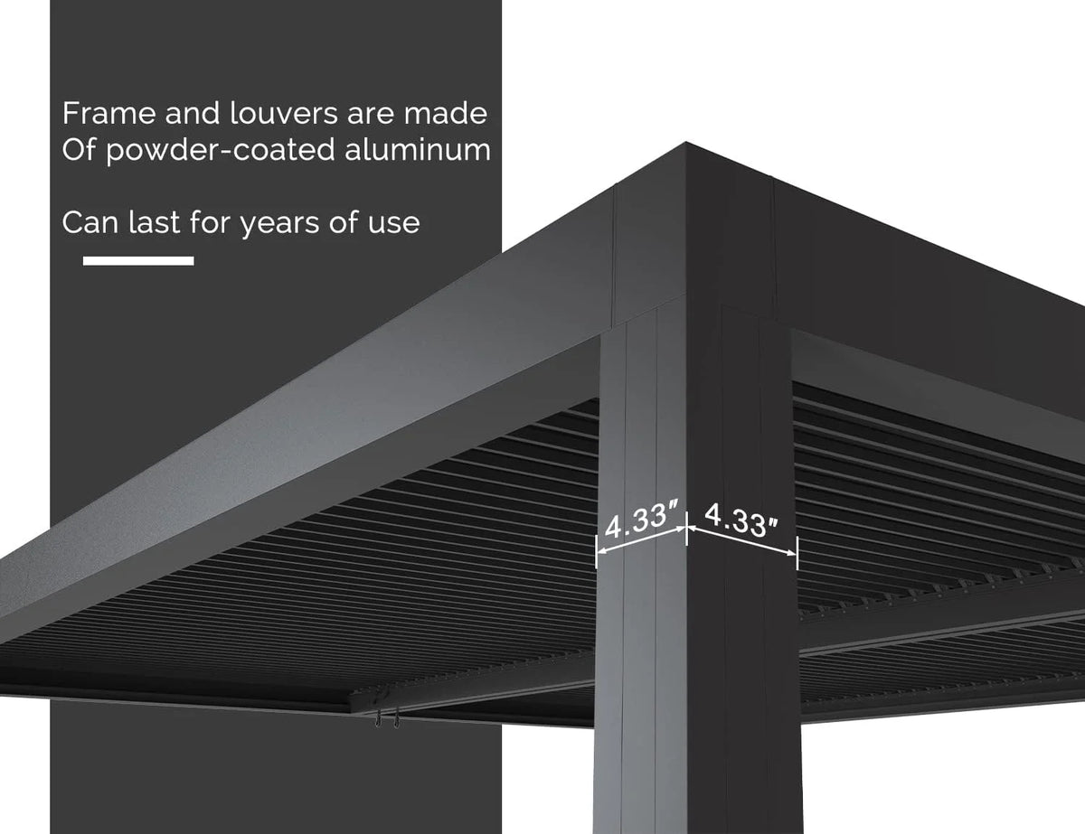 11' x 13' Grey Aluminum Louvered Pergola O71906