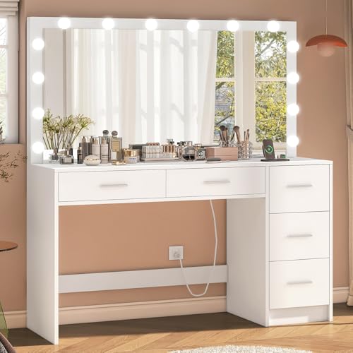 Black Makeup Vanity Desk with Mirror and 5 Drawers T71099