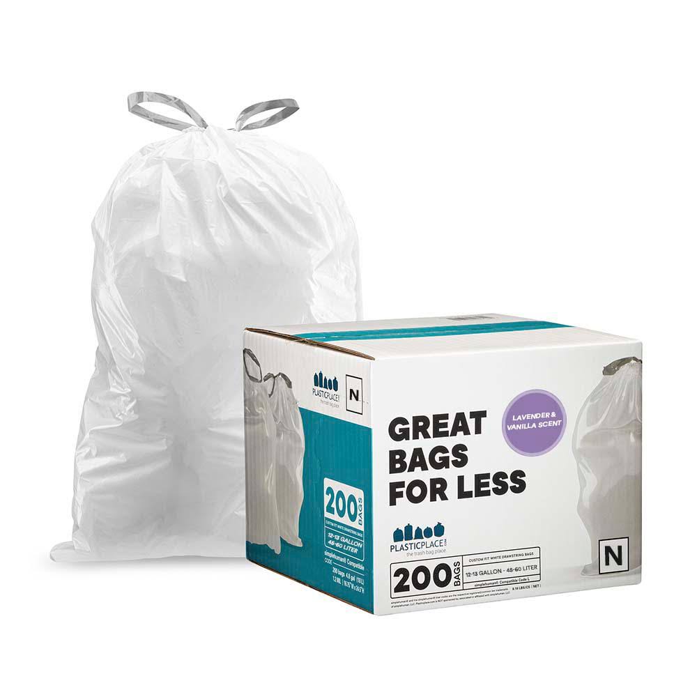 White Lavender Vanilla Scented 12-13 Gallon Garbage Can Liners 200 Count X497
