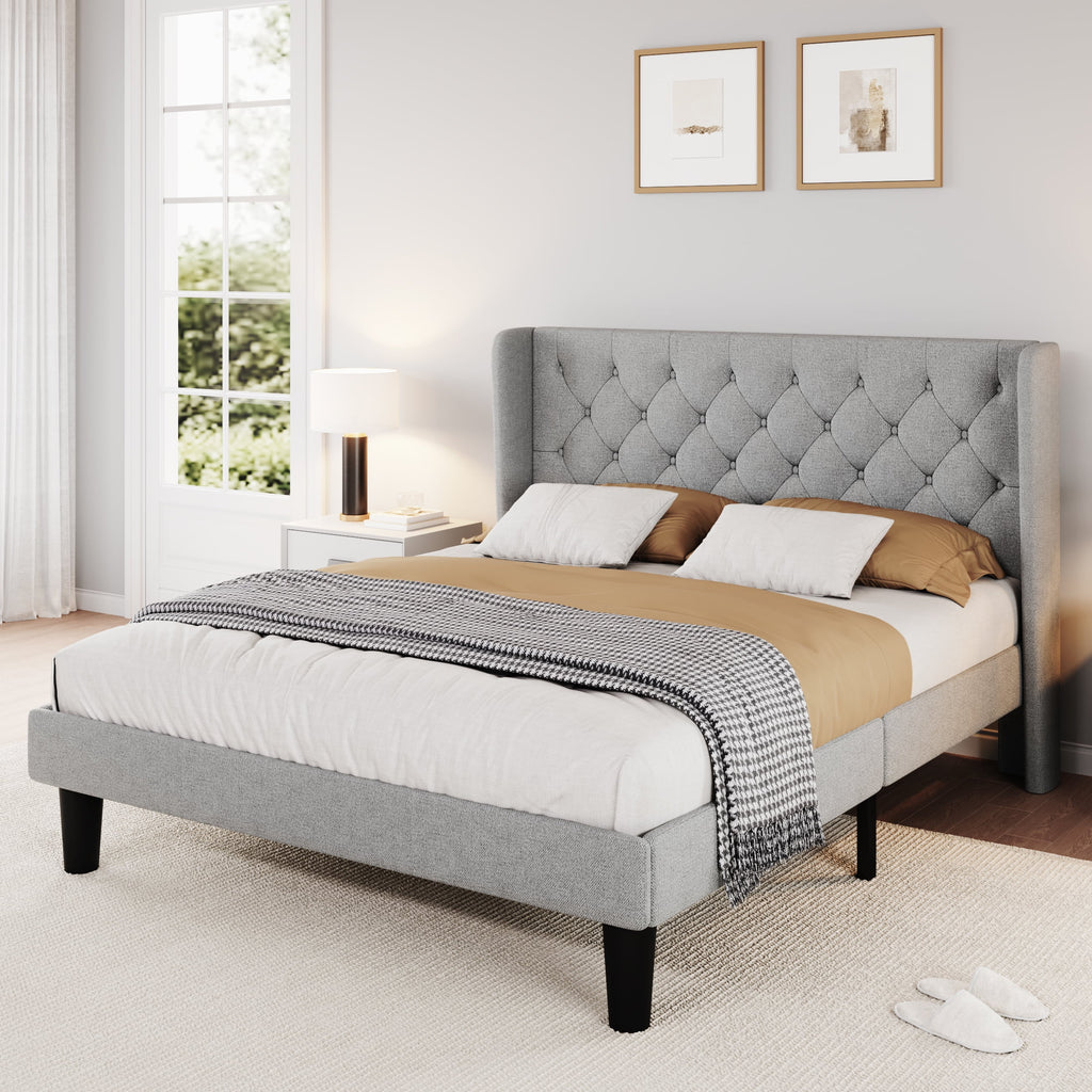 Queen Size Dark Grey Upholstered Platform Bed Frame I797
