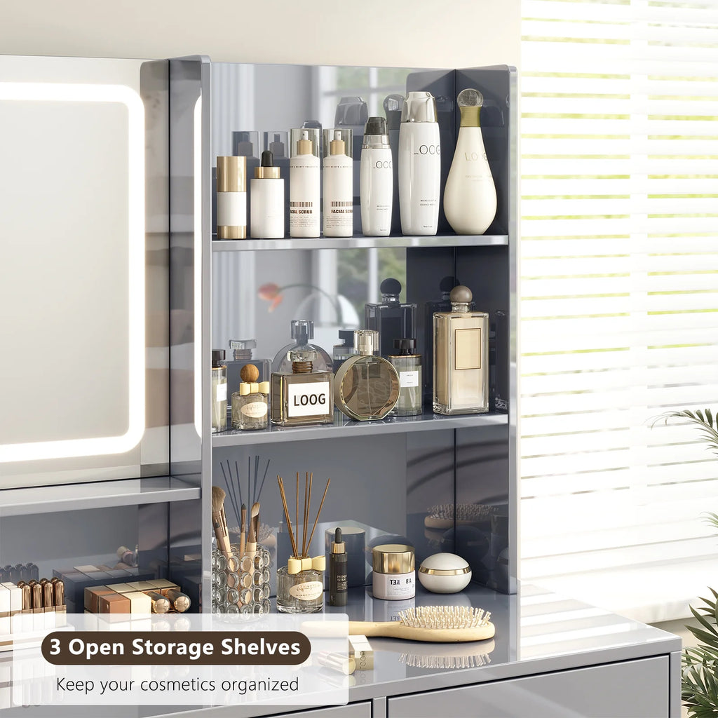 Gray Vanity Desk with Mirror and 4 Drawers Y288411