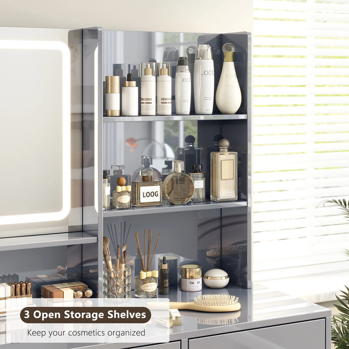 Gray Vanity Desk with Mirror and 4 Drawers Y288411