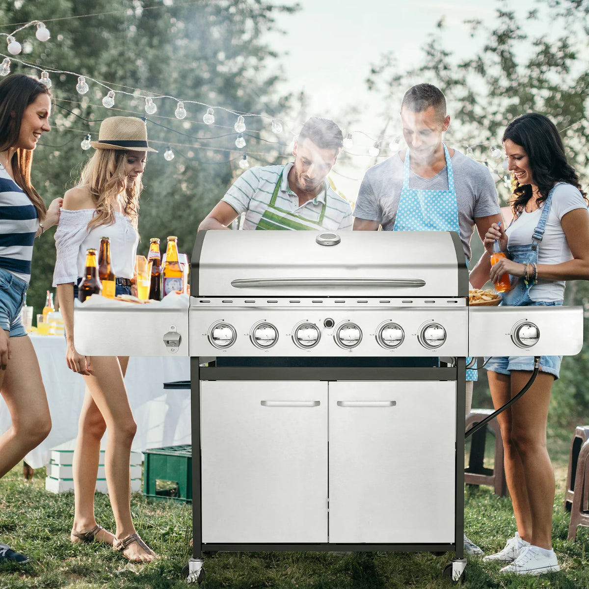 6-Burner Propane Gas Grill Stainless Steel with Side Burner U36091