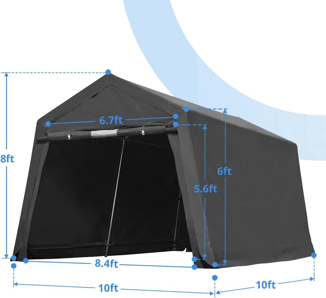 10x10 ft Heavy Duty Portable Canopy Storage Shelter Carport with 2 Roll up Zipper Doors & Vents N574656
