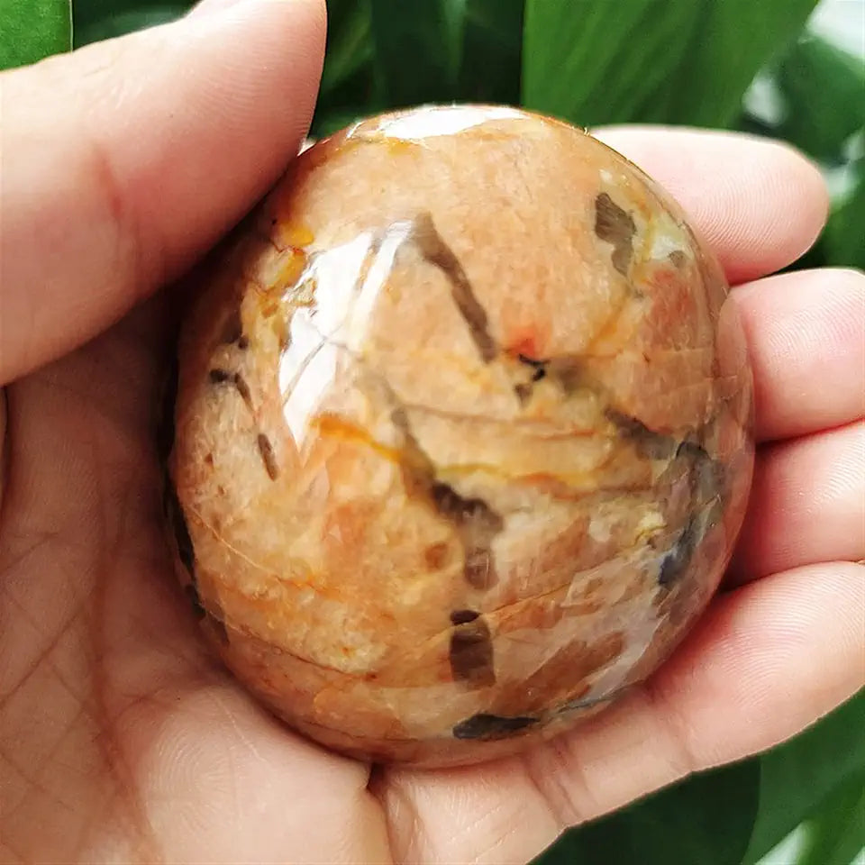 Natural Yellow Tiger Skin Moonstone Palmstone Healing Crystal G923875
