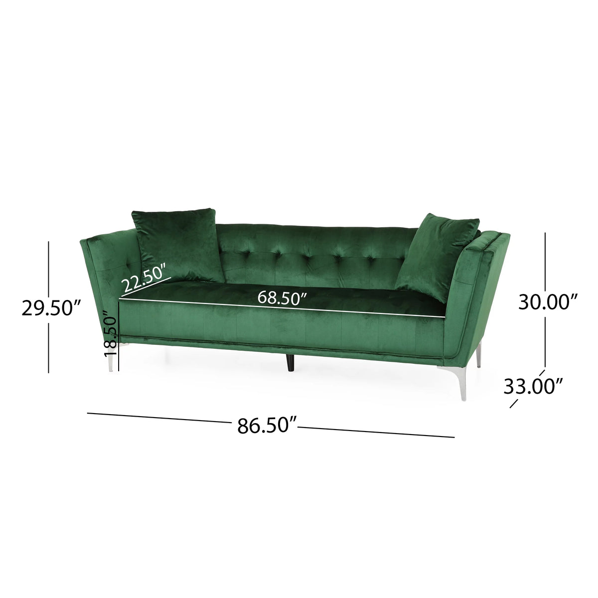 Modern Glam Velvet Tufted 3 Seater Sofa with Accent Pillows R250544