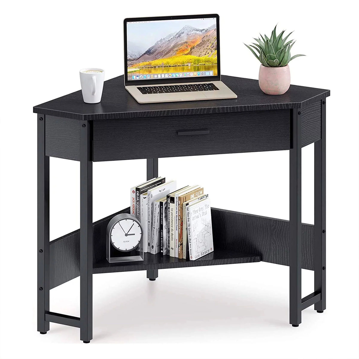 Black Corner Computer Desk with Storage Drawer E9844