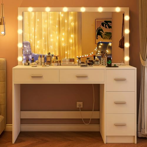 Black Makeup Vanity Desk with Mirror and 5 Drawers T71099