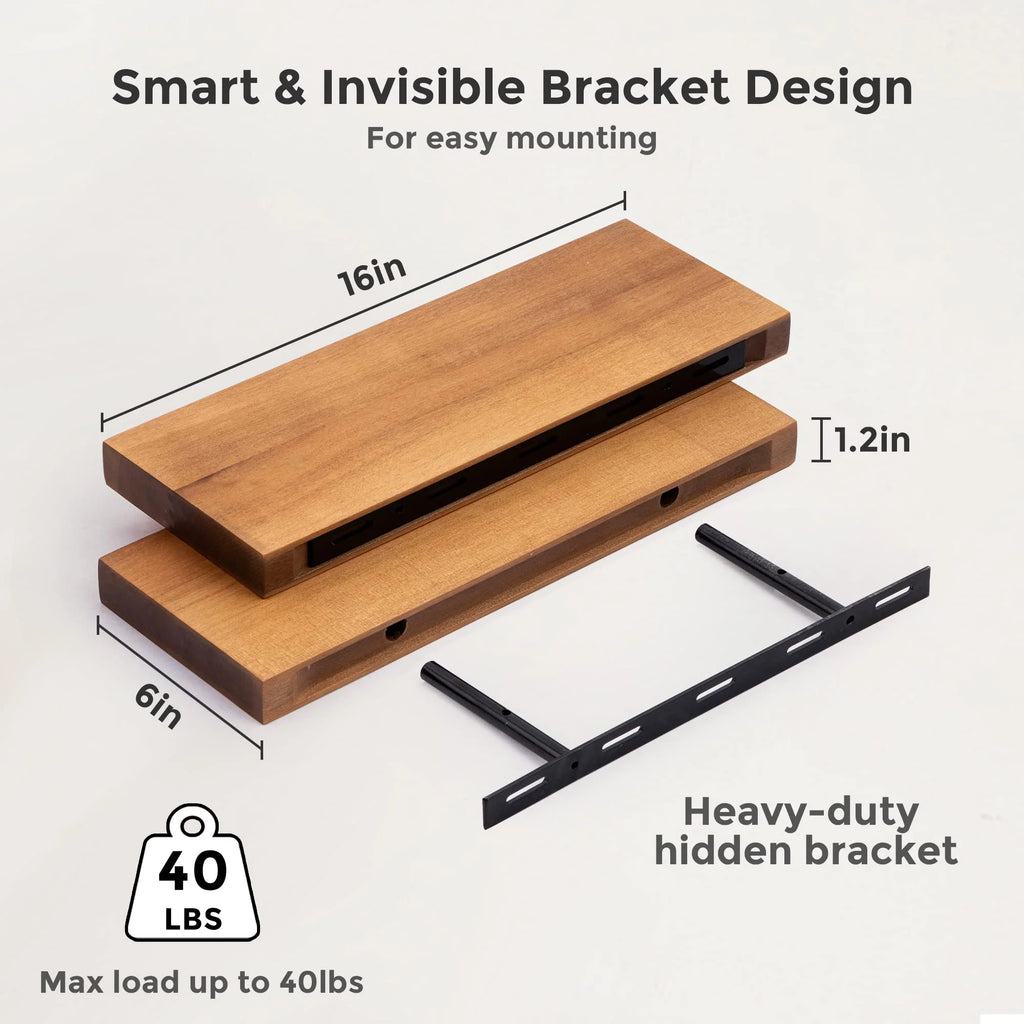 16 inch Solid Acacia Wood Floating Shelves Set of 2 Z80729