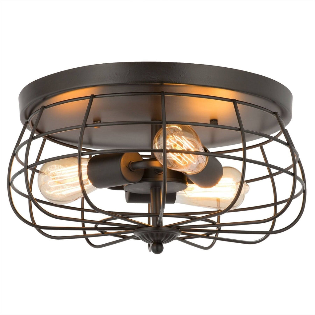 Industrial 3-Light Oil Rubbed Bronze Flush Mount N98537