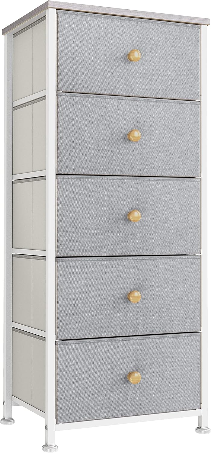 5 Drawer Dresser with Wooden Top and Fabric Bins D862654