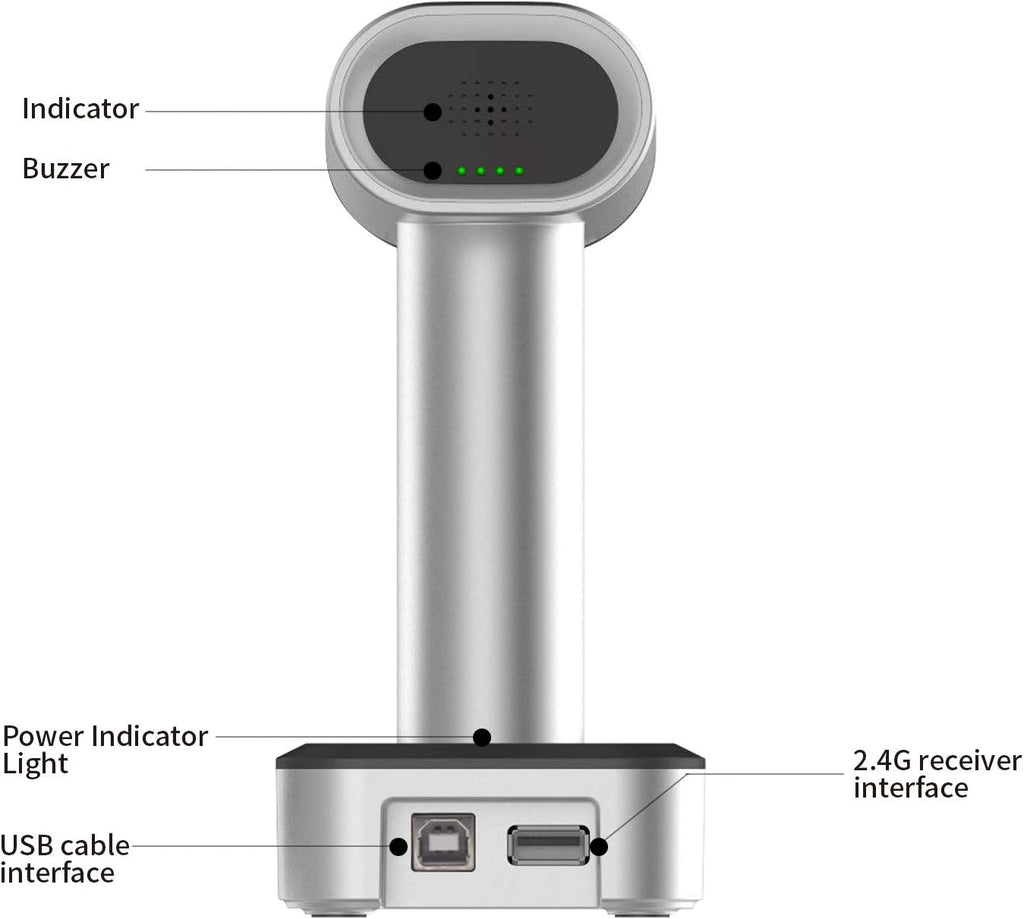 Bluetooth Wireless USB Wired Barcode Scanner with Stand Base Q5689