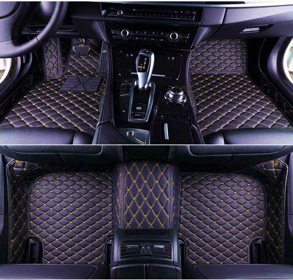 Black Beige Leather Car Floor Mats E9611