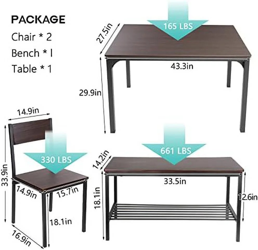 4 Person Dining Table Set with 2 Chairs and 1 Bench G5572