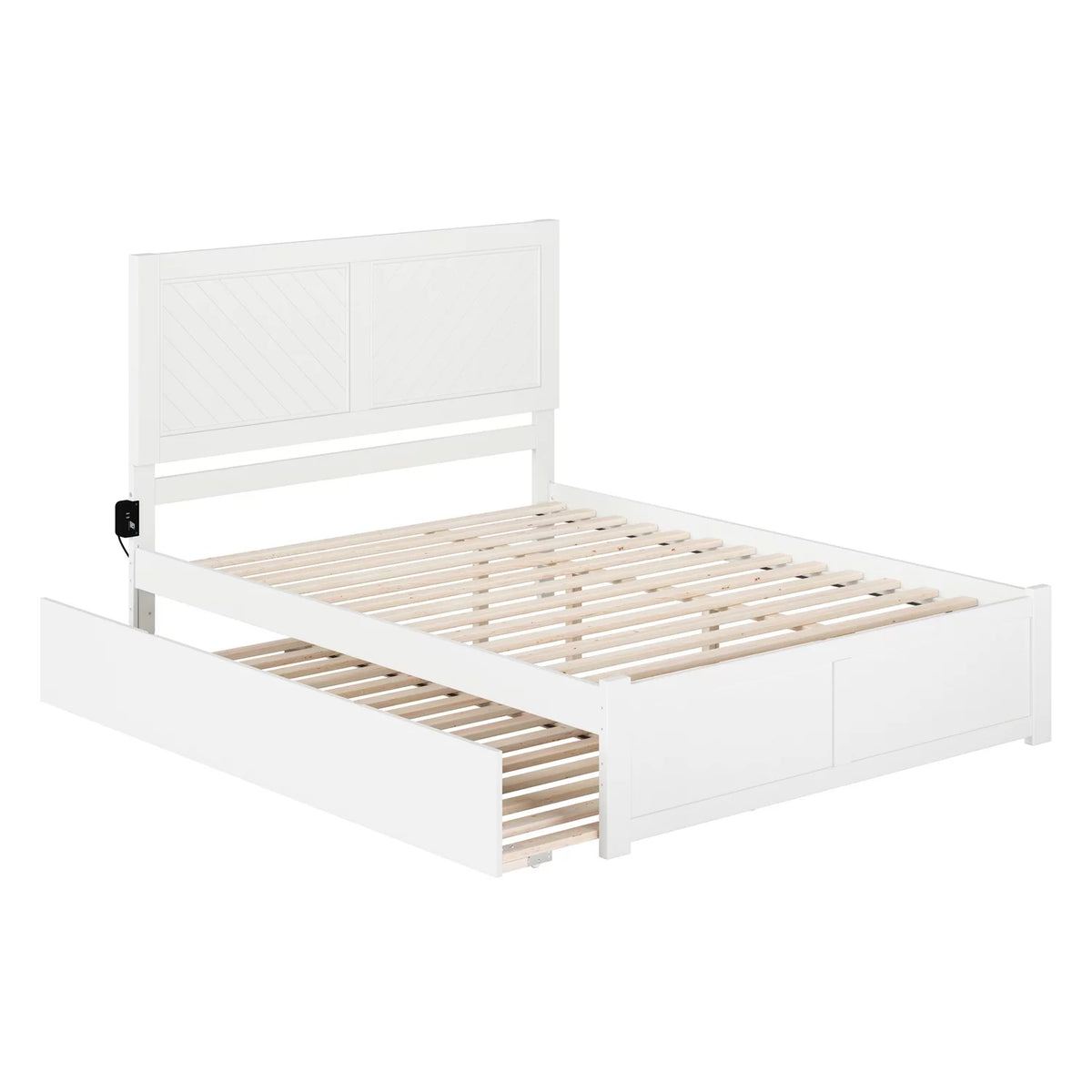 White Queen Size Wood Platform Bed with Trundle B445