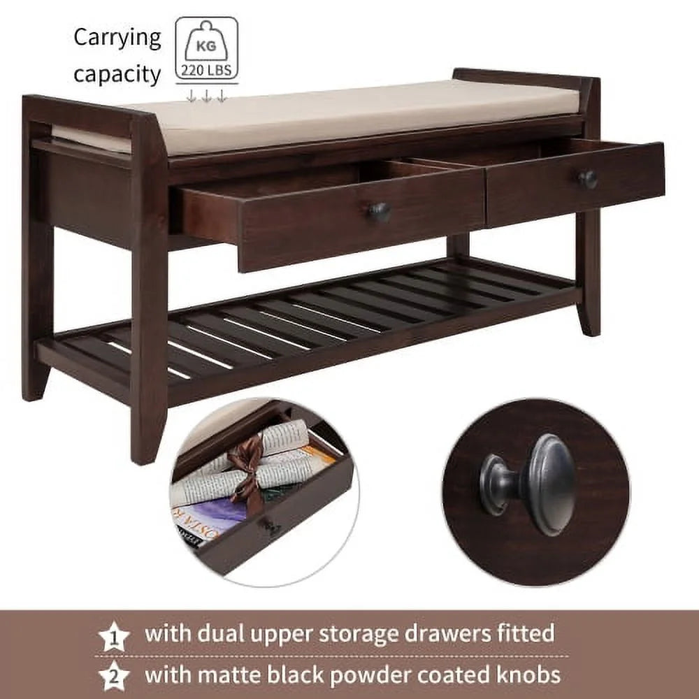 Cushioned Shoe Rack Bench with Drawers Q52500