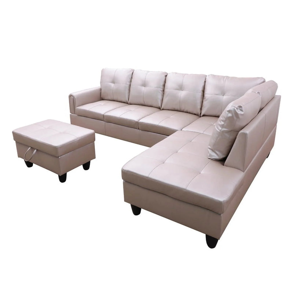 Faux Leather 3 Pieces Right Facing Sofa Set With Ottoman M97775