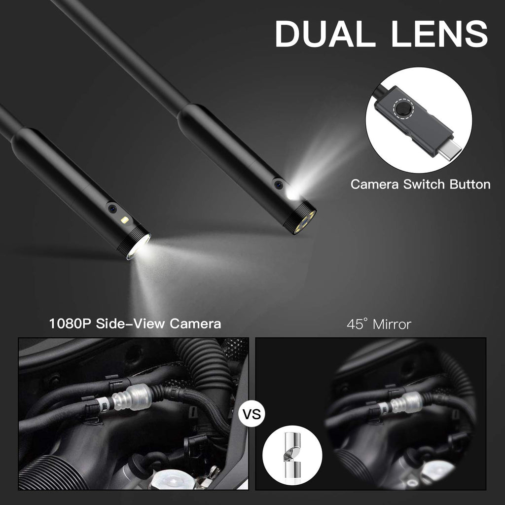 Dual Lens Borescope Inspection Camera with Light, HD Waterproof 1080p A688