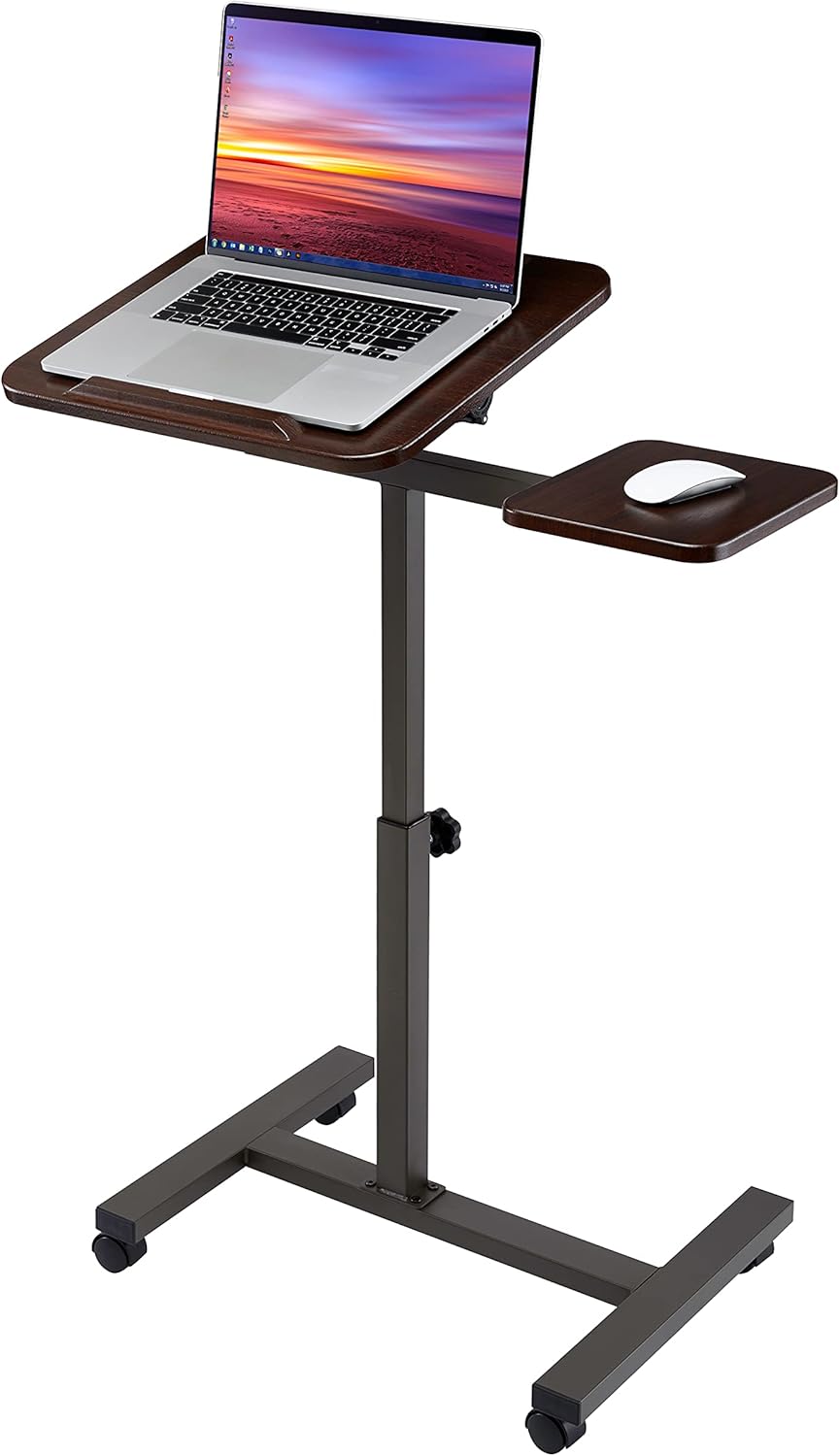 Mobile Height Adjustable Laptop Workstation Desk Cart with Wheels, White V849