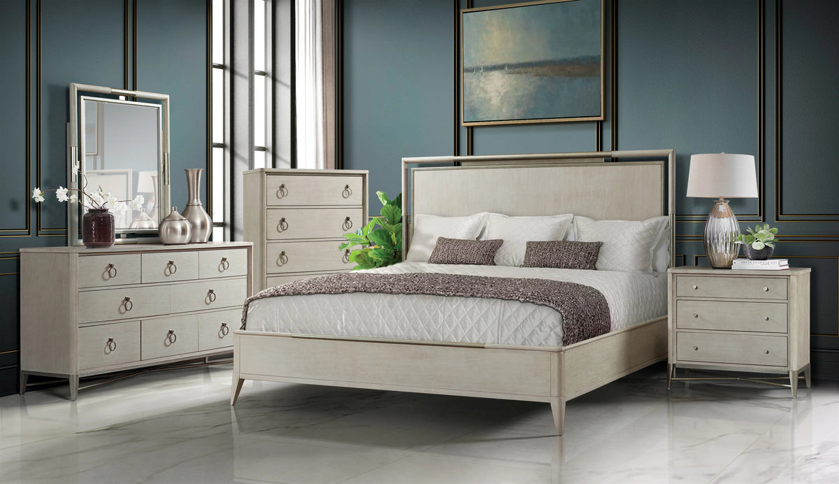 Solid Wood Bedroom Set with Metal Frame King Bed Dresser Mirror Nightstand and Chest Z364