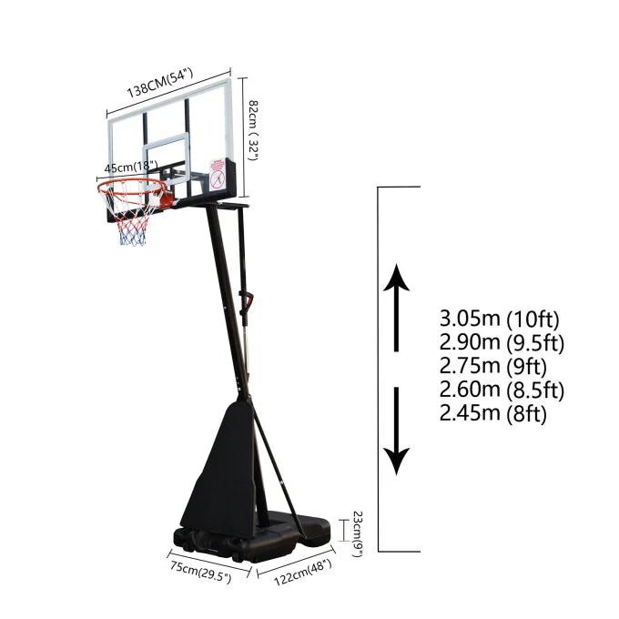 54 in. Portable Height Adjustable Basketball Hoop System I588