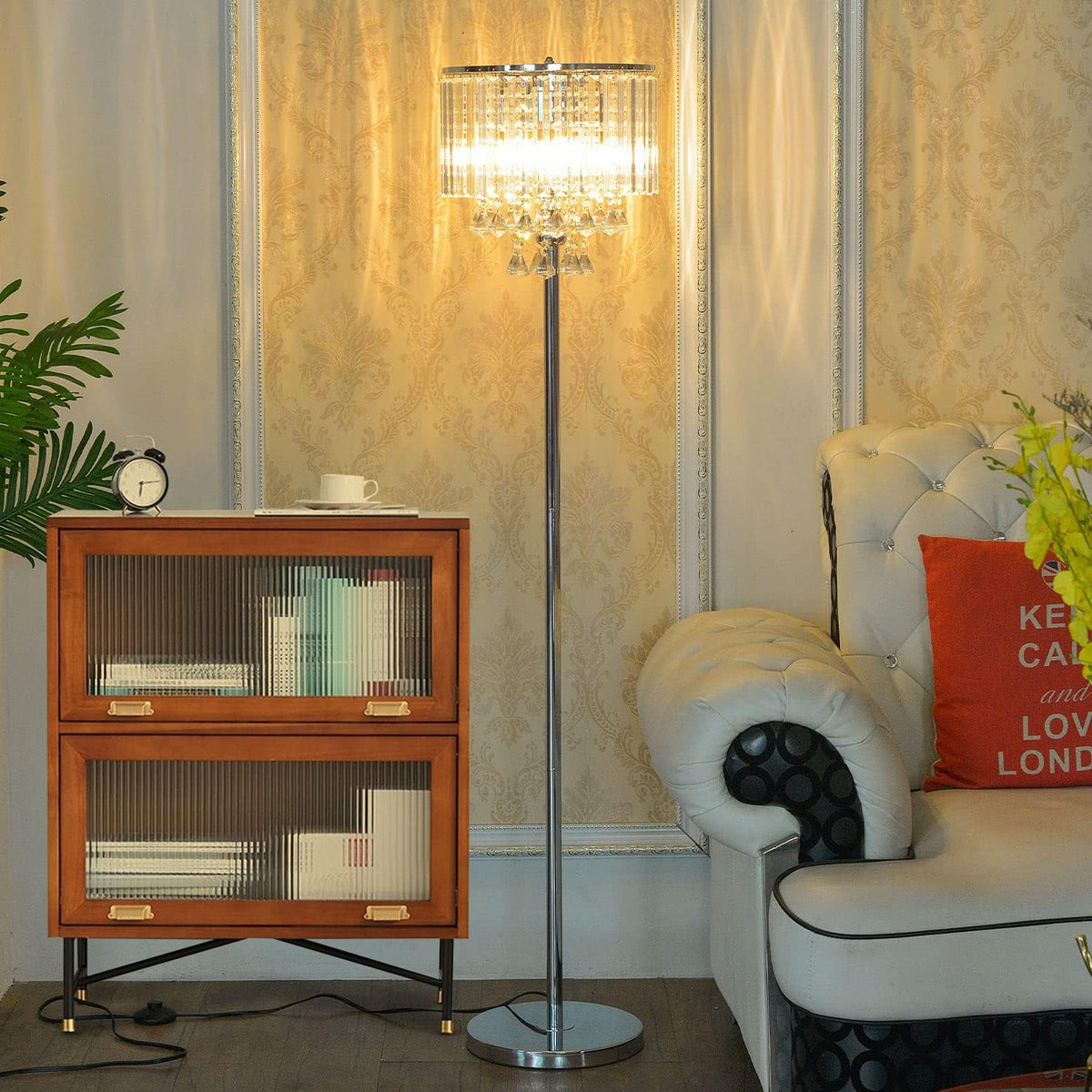 Crystal & Glass 3-Lights Chrome Finish Floor Lamp W8630