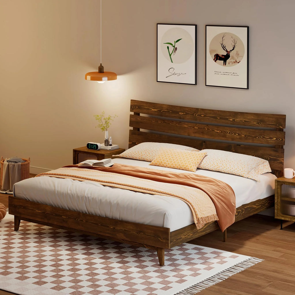 Solid Wood Bed Frame with Headboard King C31341