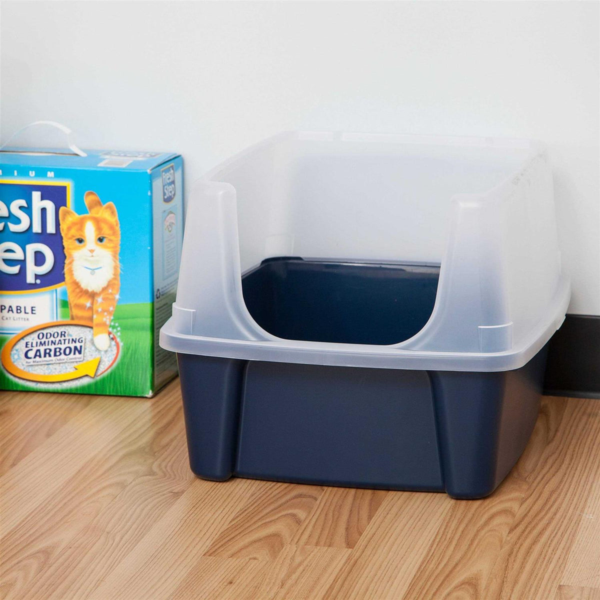 Open Top Cat Litter Box with Shield and Scoop Q47286