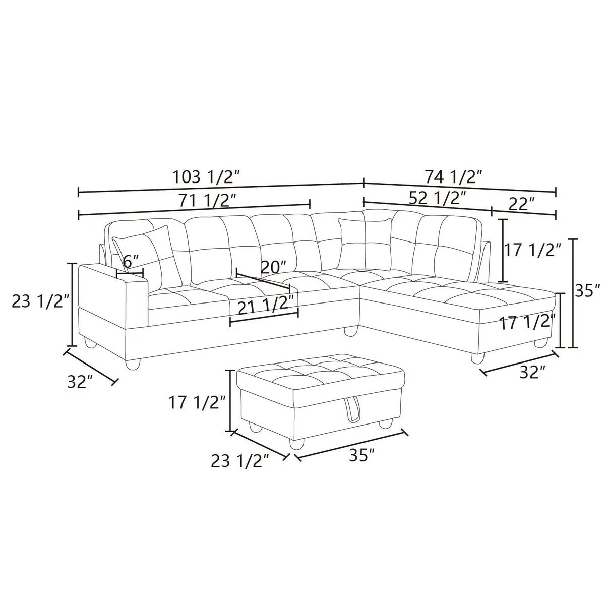 L Shaped Sectional Sofa U151320