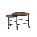 Round Nesting End Table with Casters, Oak Brown and Black S340