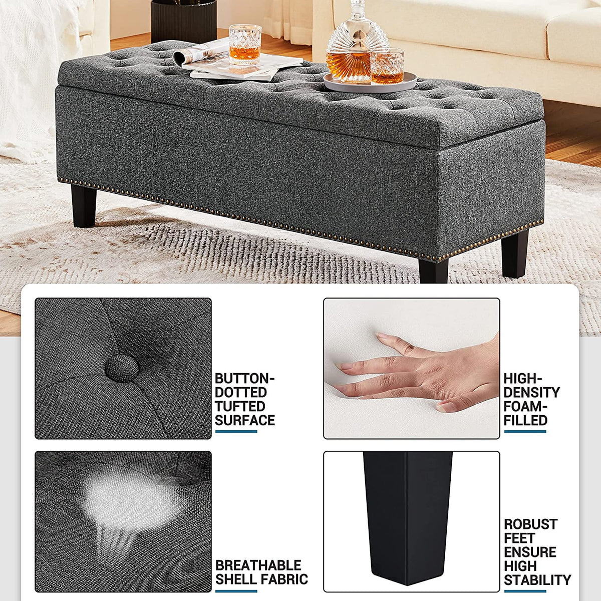 Dark Gray 50-inch Storage Ottoman E34864