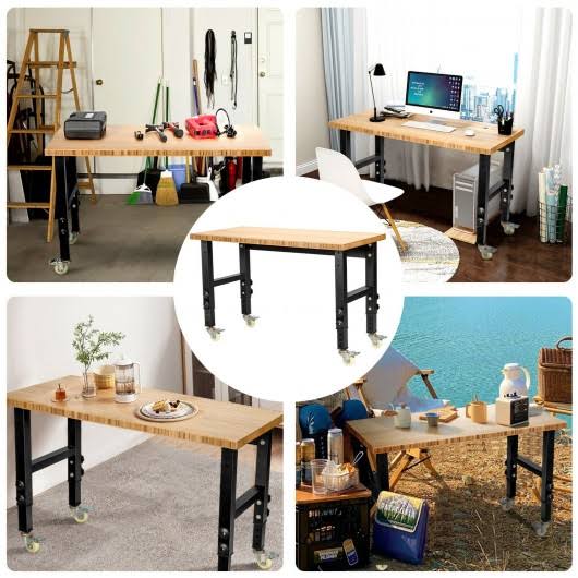 Adjustable Height Bamboo Top Workbench with Caster S632