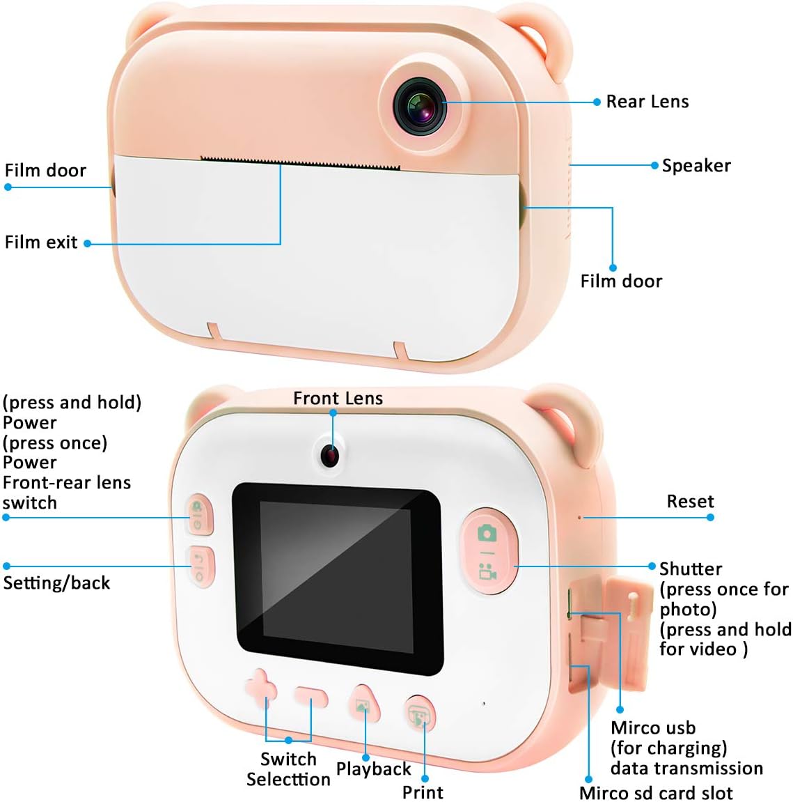 Kids Instant Print Camera with 2.4” HD Screen C296531