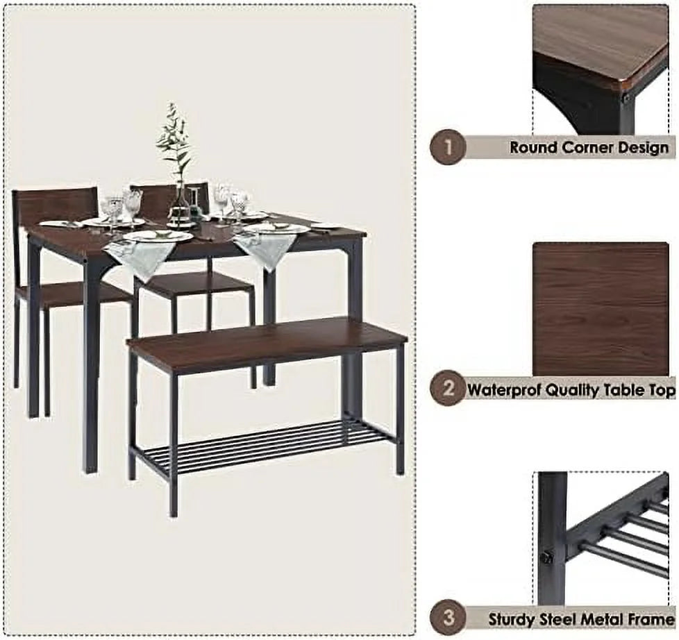 4 Person Dining Table Set with 2 Chairs and 1 Bench G5572