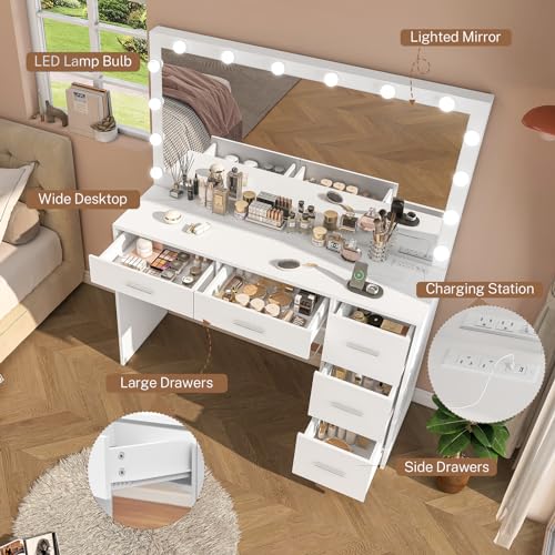 Black Makeup Vanity Desk with Mirror and 5 Drawers T71099
