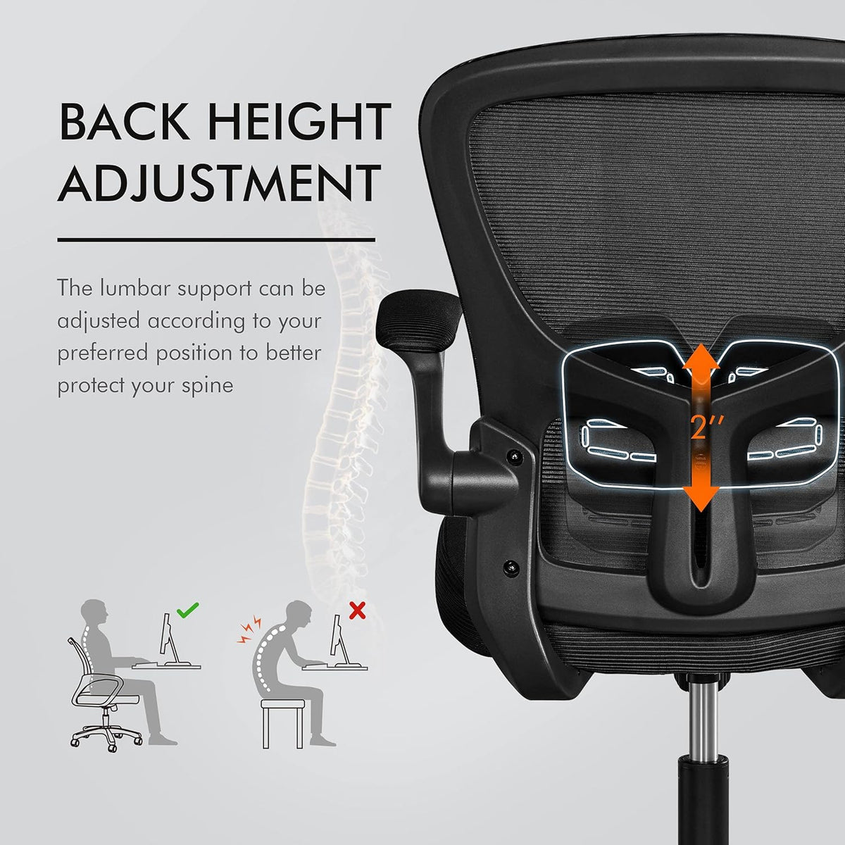 Black Ergonomic Mesh Office Chair with Flip-up Arms C92932