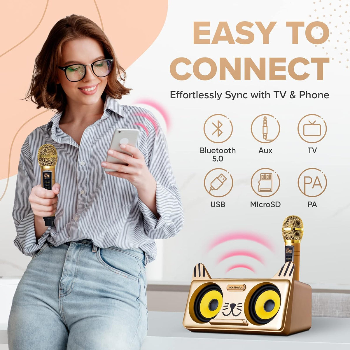 Portable Cat Karaoke Machine with 2 Wireless Microphones F279850